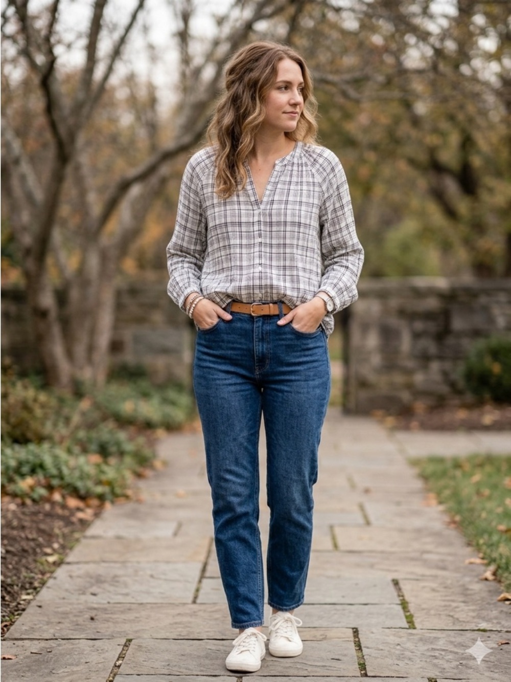 Universal Thread Black and White Plaid Blouse